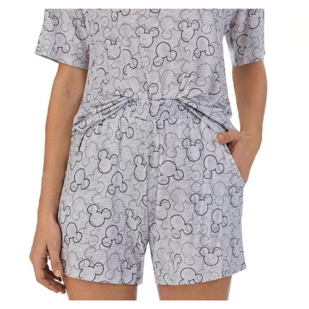 Disney Women's Mickey Mouse Short + Tee Pajama Set w/ Pockets Gray Size M